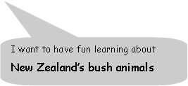 Rounded Rectangular Callout: I want to have fun learning about     New Zealands bush animals